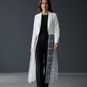 Adore White Vegan Silk Mesh Duster Jacket Long Sheer Cardigan S M L